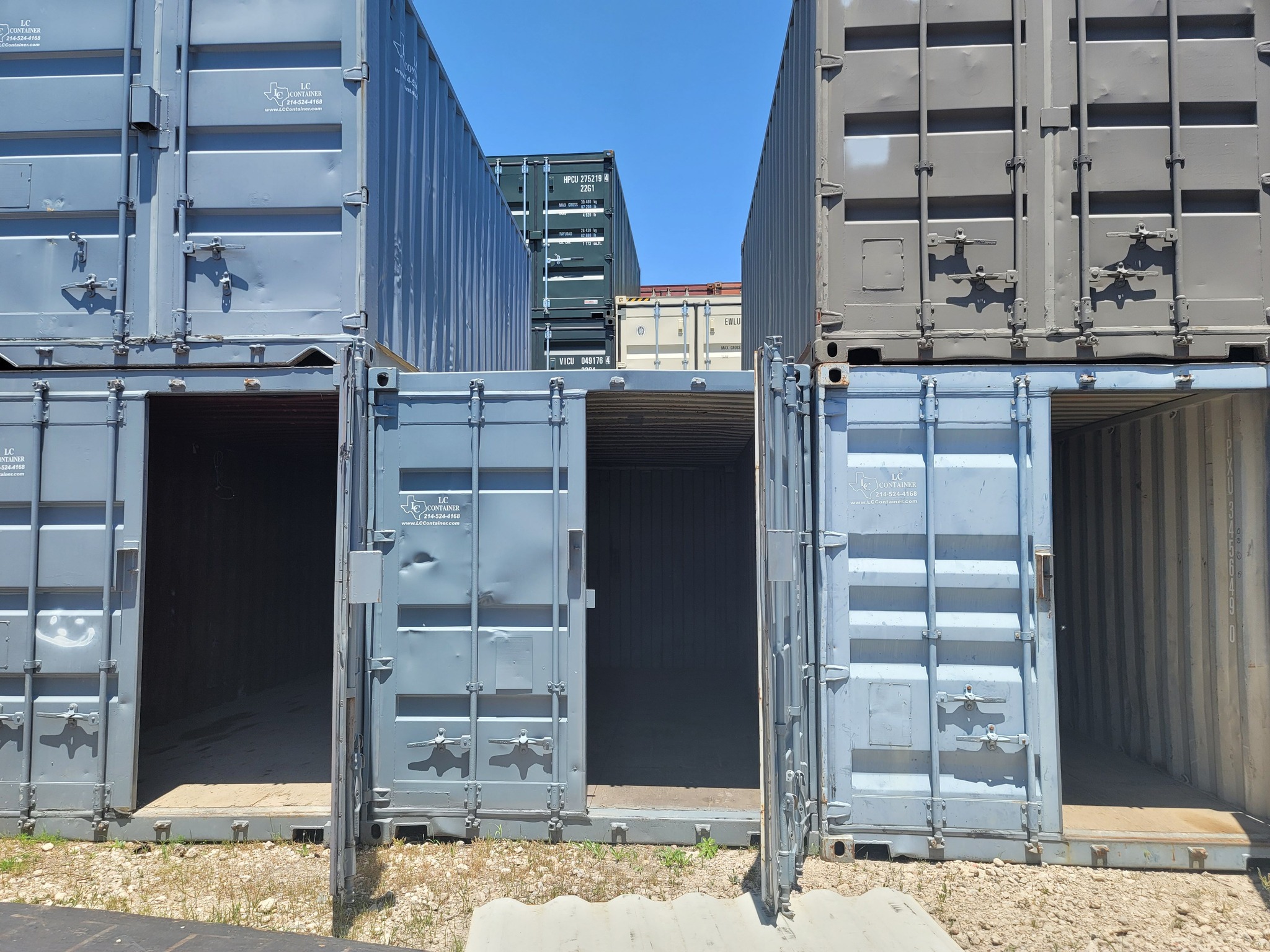 Close-up of a wind- and water-tight used shipping container ready for sale